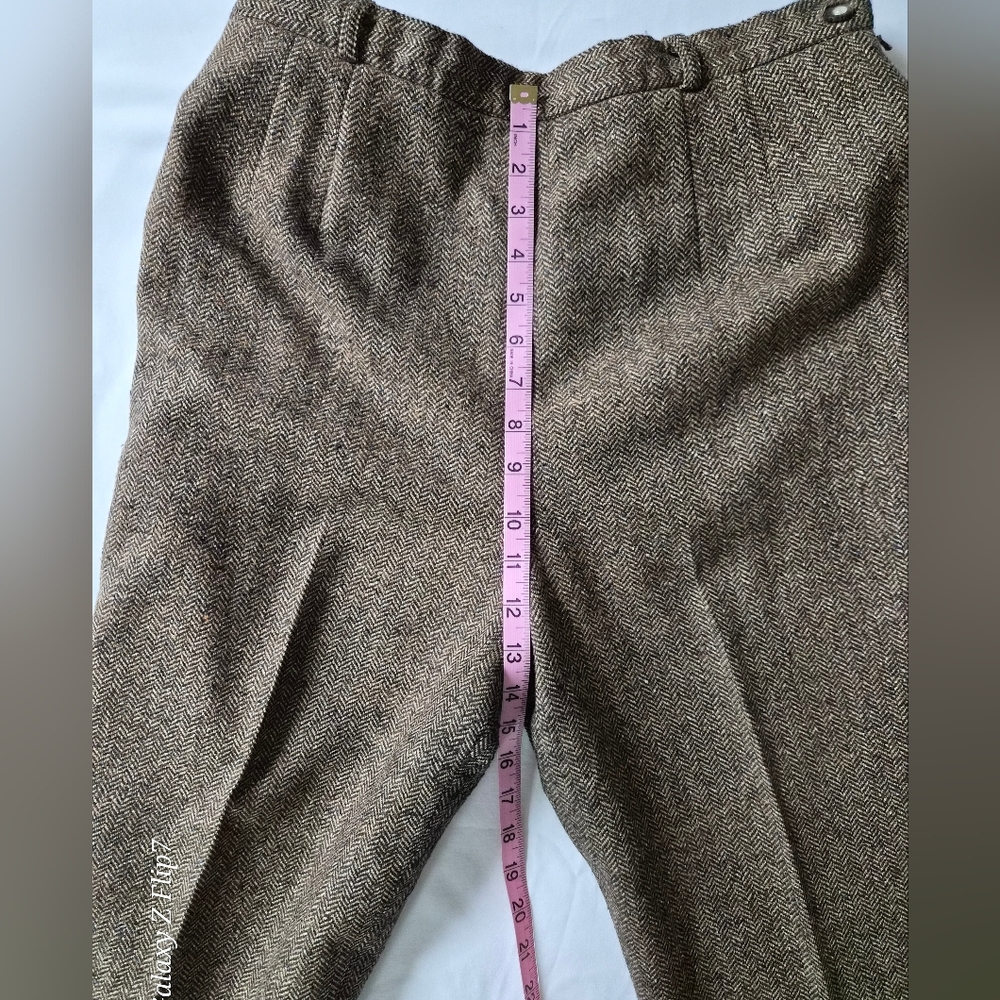 VTG Talbots Petite Italian Wool Silk Pantsuit | Brown Herringbone 2PC Set | 14P - Picture 7 of 16